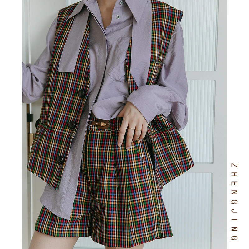 

Женские повседневные брюки с высокой талией в клетку, свободные, широкие, в корейском стиле, для офиса, ранняя осень, новинка