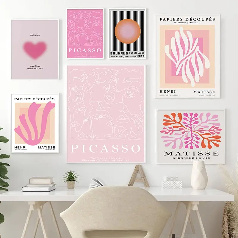 Abstract Pink Matisse Picasso Coral Wall Art Canvas Painting Nordic Bauhaus Posters and Print Wall Picture for Living Room Decor