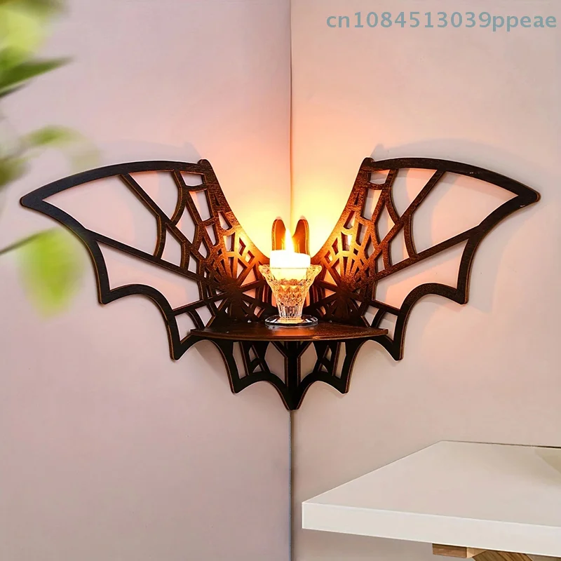 1 Stück Fledermaus-Eckregale aus Holz, schwimmende Fledermaus-Wand-Eckregale, Gothic-Schmuck-Display-Regal, Halloween, dekoratives Regal für Zuhause