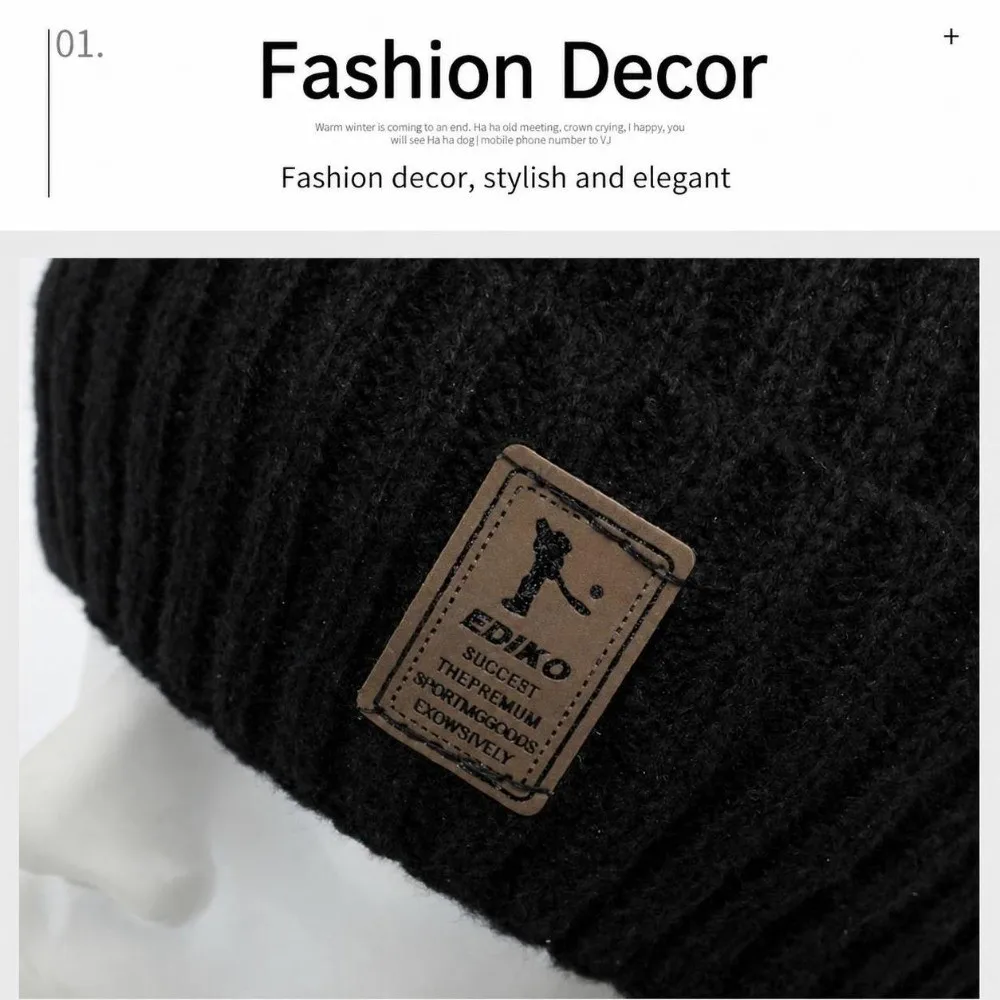 Solid Color Winter Beanie Hat Scarf Windproof Thick Velvet Lining Woolen Winter Hat Warm Soft Large Brim Beanie For Adults