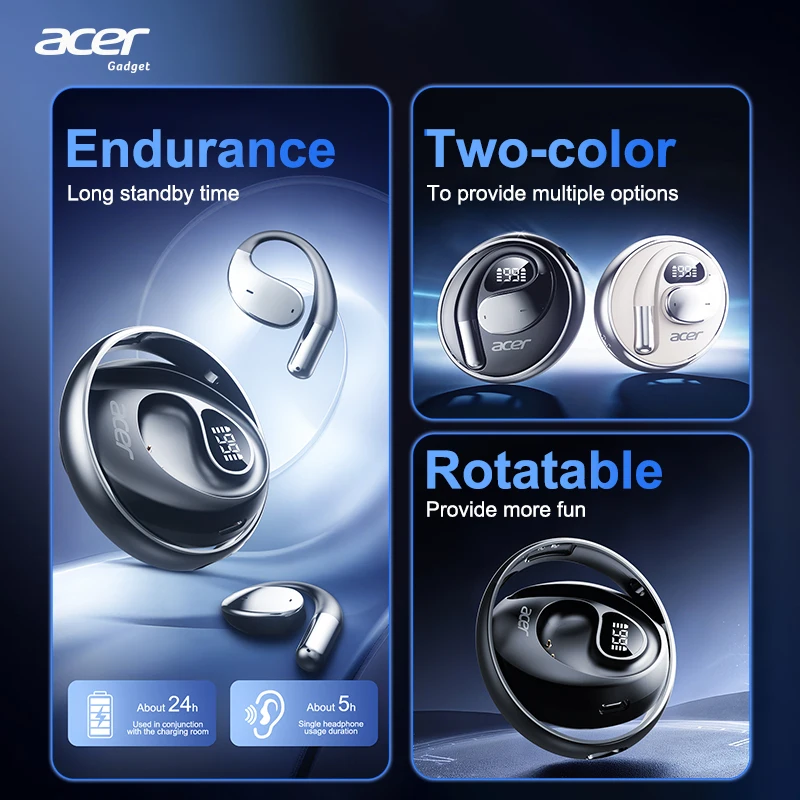 Acer OHR550 Open Ear Hook Wireless Bluetooth Headset Non-In-Ear Sports Earbuds Long Battery Life HD Calling Headphones — product photo 1 of 1