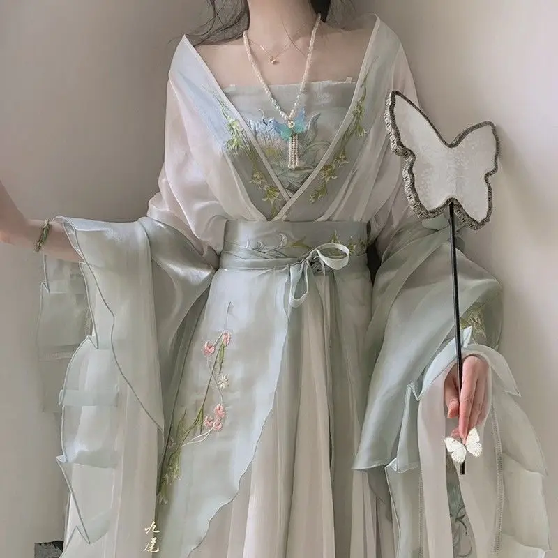 

Chinese Hanfu Dress Women Ancient Traditional Embroidered Hanfu Sets Carnival Fairy Costume Green Hanfu Dance Dress New Cosplay