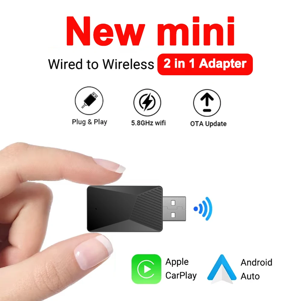 NEW 2in1 Wireless CarPlay Android Auto Wireless Adapter Smart USB Dongle Mini Box Plug And Play WiFi Fast Connect