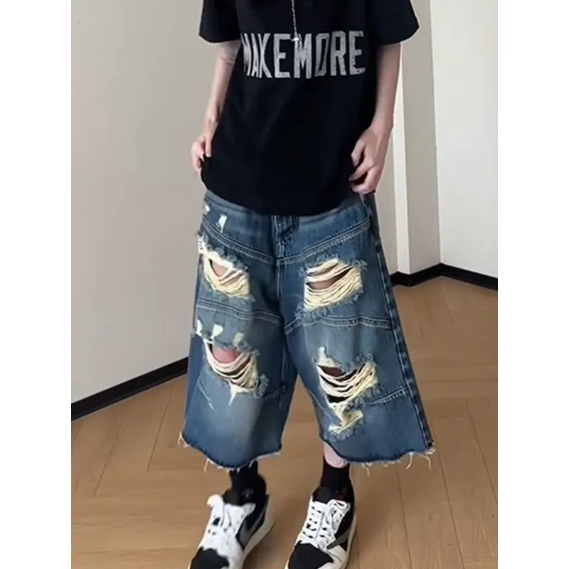 

Vintage Ripped Baggy Short Jeans Women Grunge Distressed Oversized Jorts Y2k Retro Punk Streetwear Wide Leg Denim Shorts