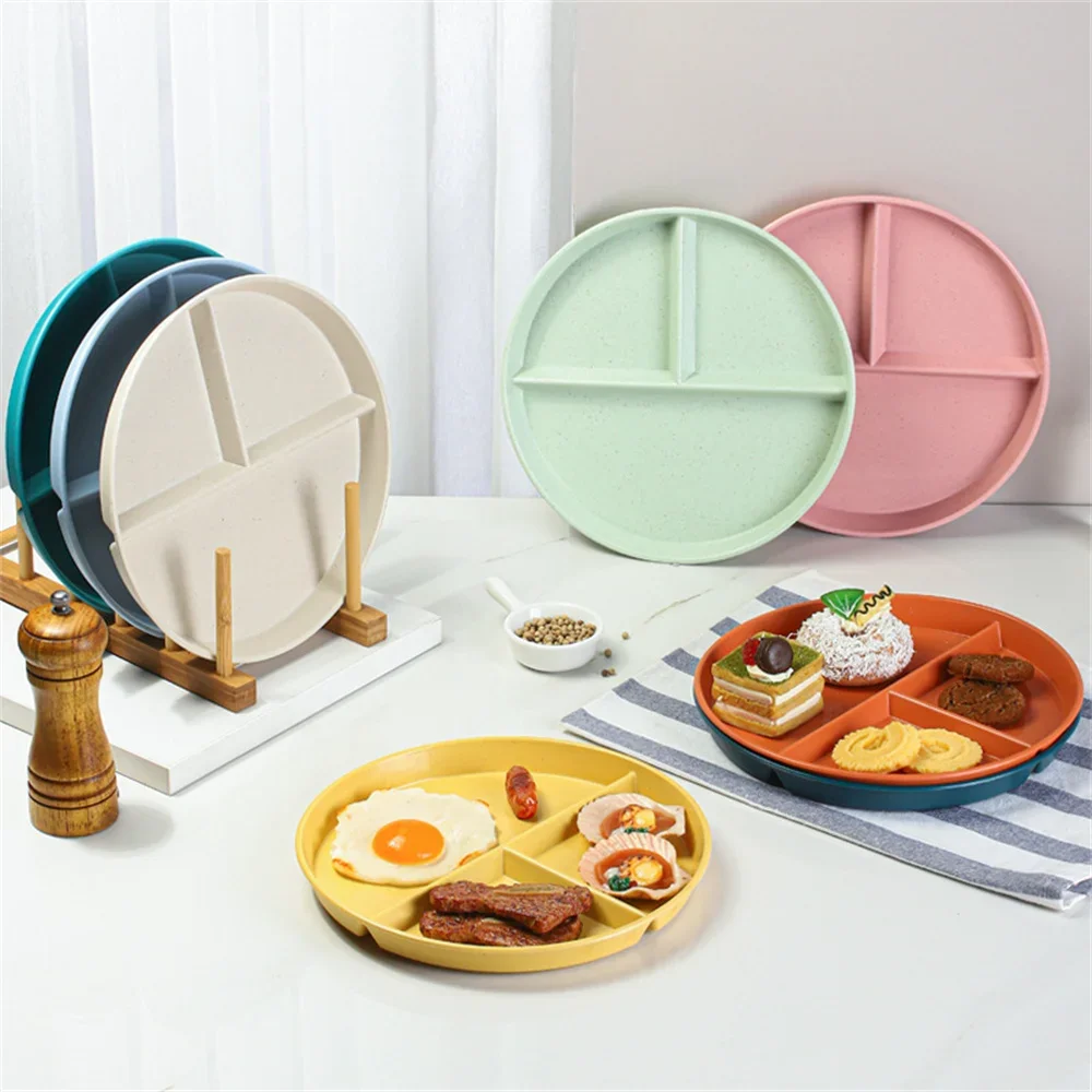 3 grid Western-style compartment plate, fruit salad split plate, wheat straw diet meal plate,