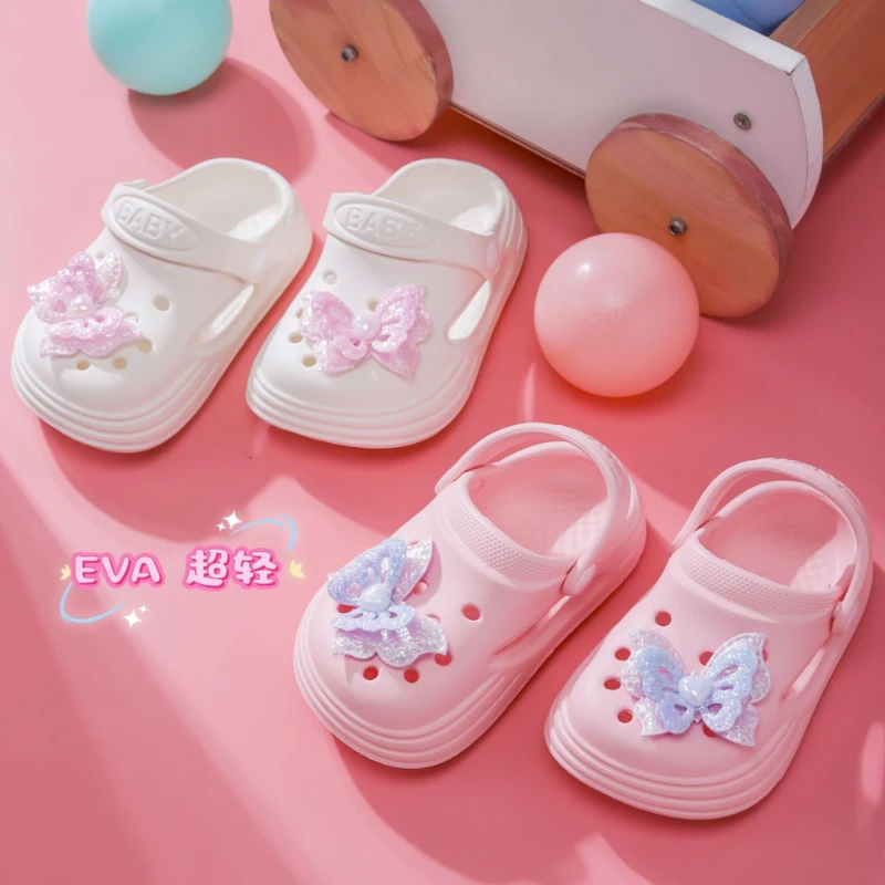 

Модные детские сандалии для девочек 2026 года, летние, новые, милые, универсальные, с бантом, удобные, нескользящие, детские пляжные туфли на плоской подошве