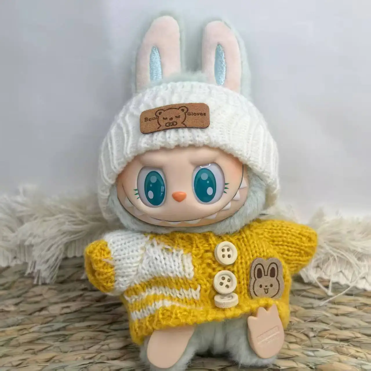 Labubu 17cm 봉제 인형 의류 티셔츠 청바지 액세서리 장식 미니 인형 선물 용 수제 스웨터