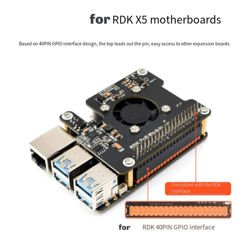 للوحة توسيع RDK X5 Poe 802.3Af/At إيثرنت عالي الطاقة مع مروحة تبريد ومبدد حرارة معدني لتعزيز الأداء