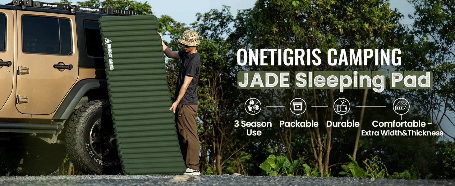OneTigris Schlafunterlage, aufblasbare Matratze für Backpacking, Trekking, Autofahrten, 3-Jahreszeiten-Luftmatratze, Campingbett mit Reparaturset – Detail 1