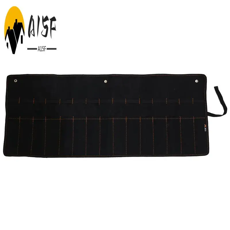 

A15F-подвесная сумка для долото, холщовый карман, держатель для рулона инструментов, сумка для гаечных ключей, 15 карманов для ножей, молотков, строжки, плотника