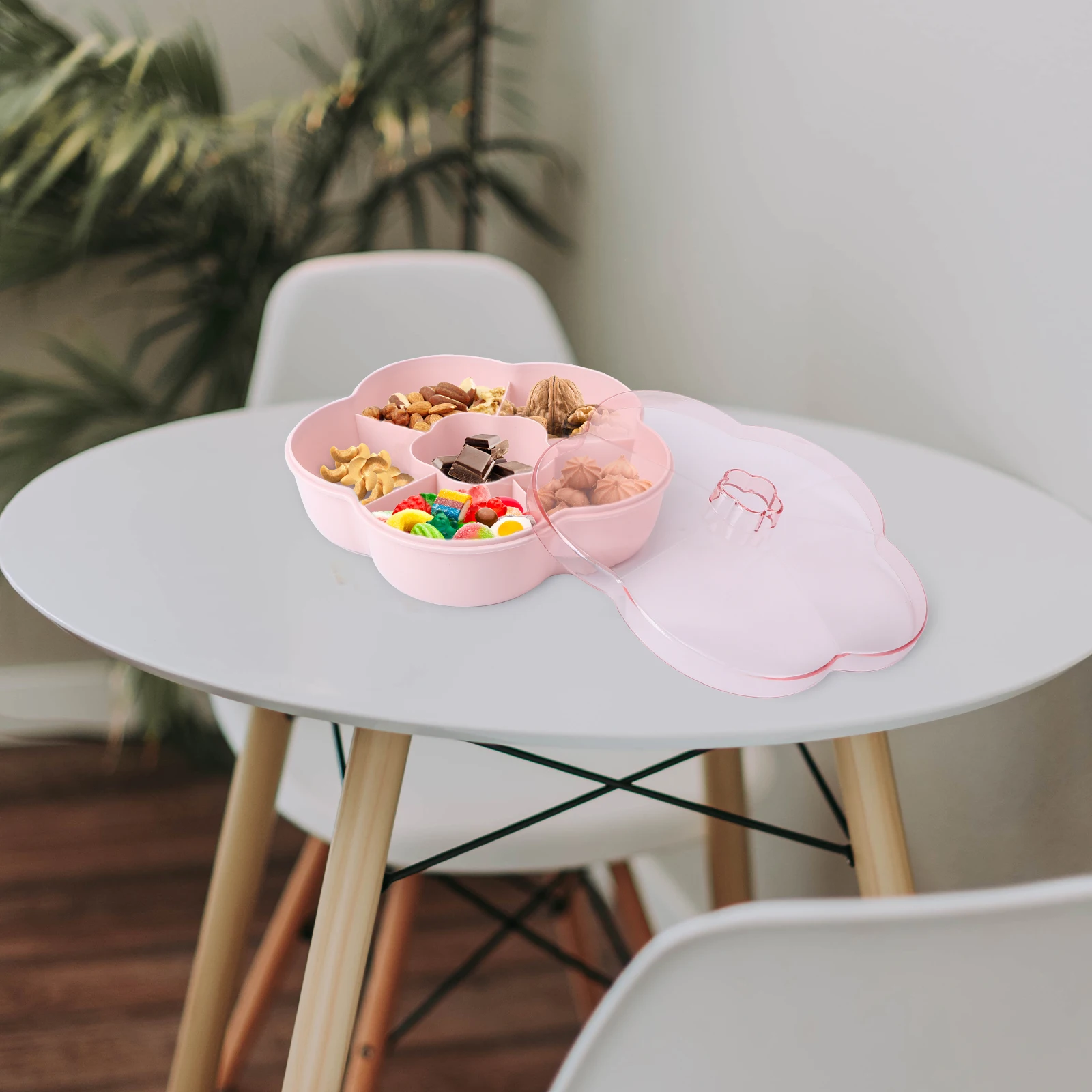 

Creative Compartments Fruit Dish Home Snack Tray Plastic Nuts Container Candy Storage Box Pp Snack Plate Translucent