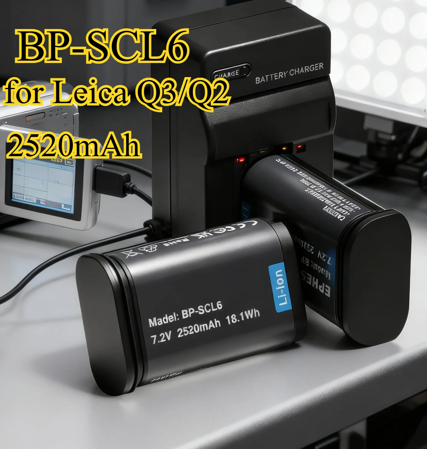 2520mAhBP-SCL6 High Capacity Rechargeable Battery for Leica Q3/Q2/SL3/SL2Compatible with BP-SCL4/BP-SCL6 Extended Power Supply