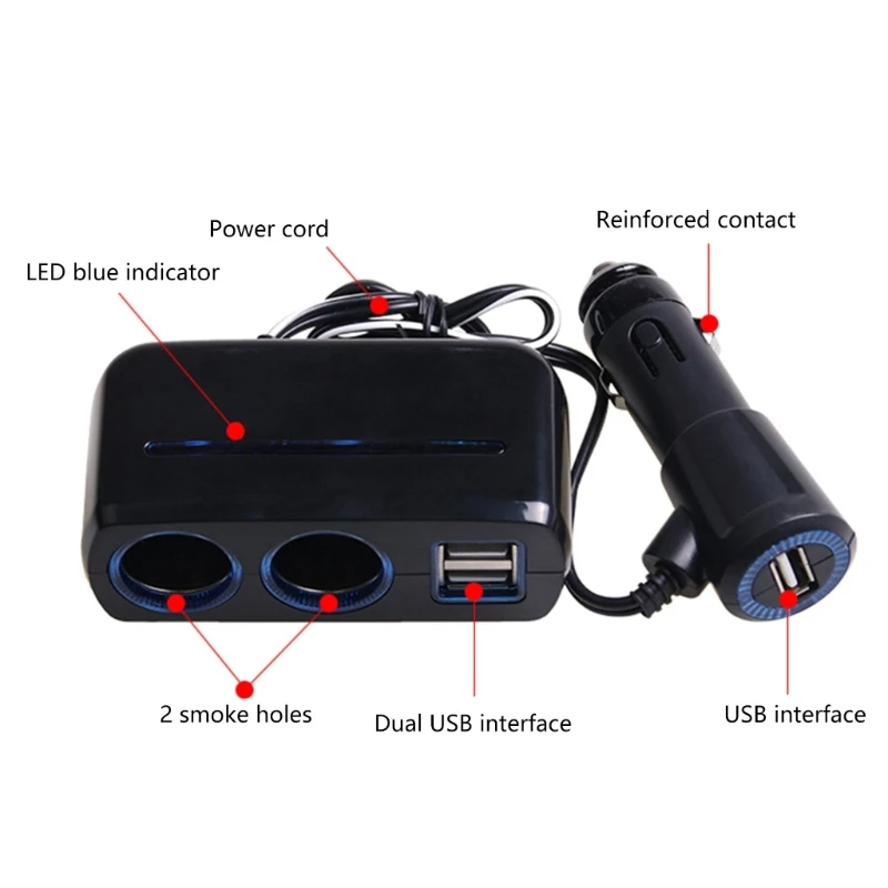 Car Adapter Double USB Port Quick Charging Car Socket Power Splitter with LED Light for Tablets Phones Drop shipping