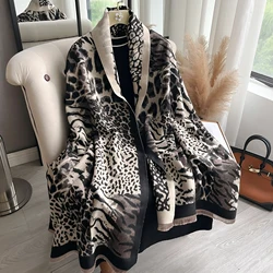 New Luxury Brand Two-Sided Leopard Scarf pashmina Cashmere Soft Warm Fringe Pashmina Shawl Winter Coldproof Windproof Blanket