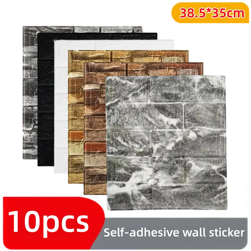 10Pcs 38.5x35cm 3D soft foam brick waterproof self adhesive wallpaper stain resistant wall sticker bedroom kitchen living room