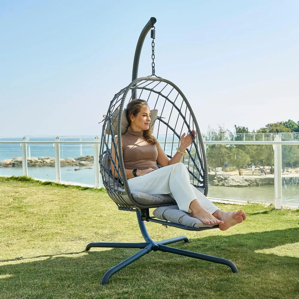 

Hanging Egg Chair with Stand and Leg Rest – Rattan Wicker Swing Hammock Chair, UV-Resistant Cushion, Heavy-Duty Frame