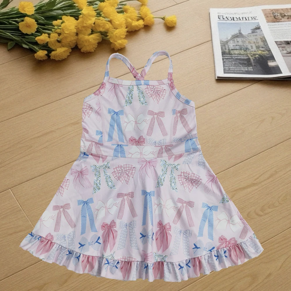 

9.1 Baby Girls Summer Dresses Baby Girls Colorful Bows Yoga Ruffle Knee Length Dresses
