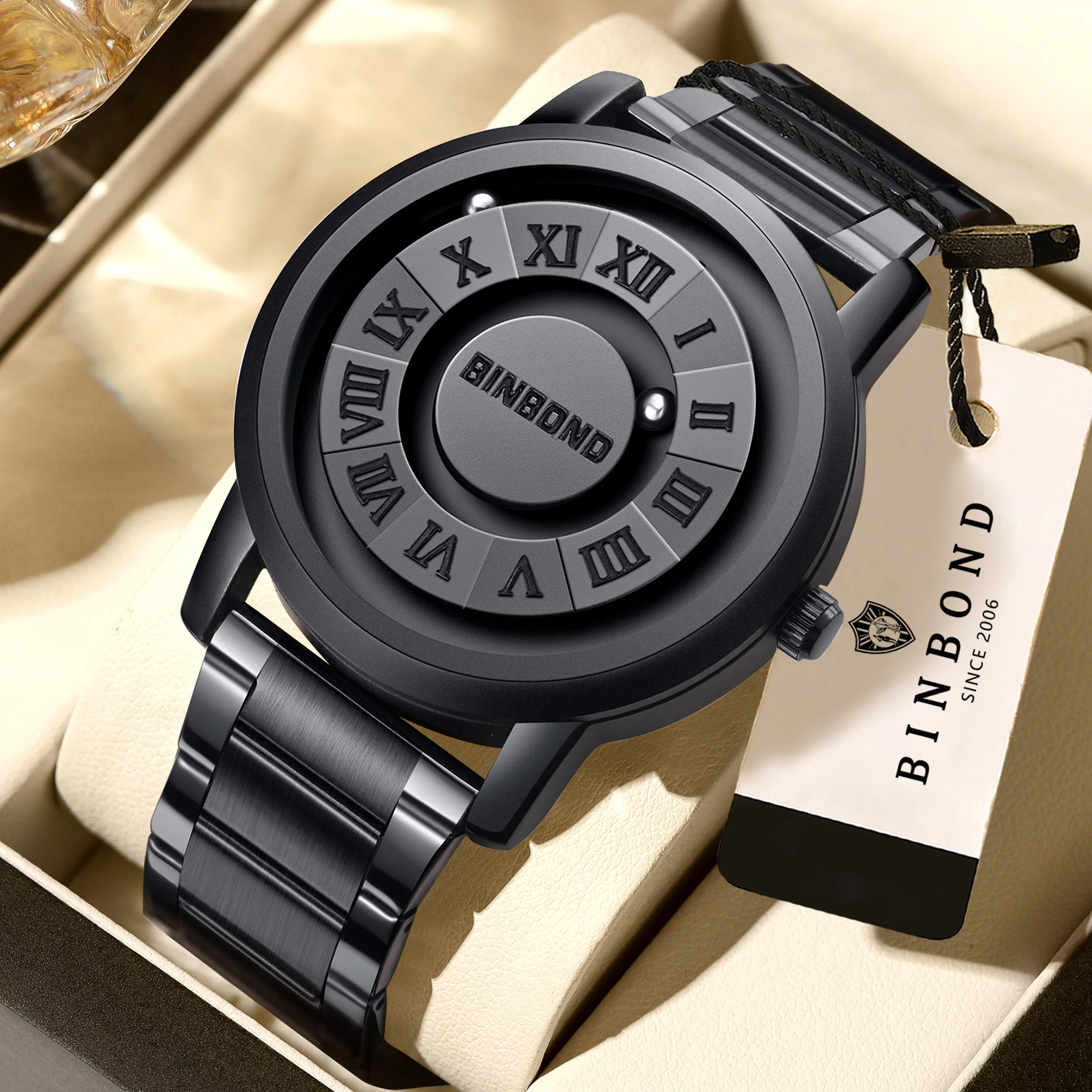 BINBOND Magnetkraft-Magnetlevitation Präzise Quarz-Armbanduhren für Herren Luxuriöse Wasserdichte Herrenuhr Langlebige Uhr