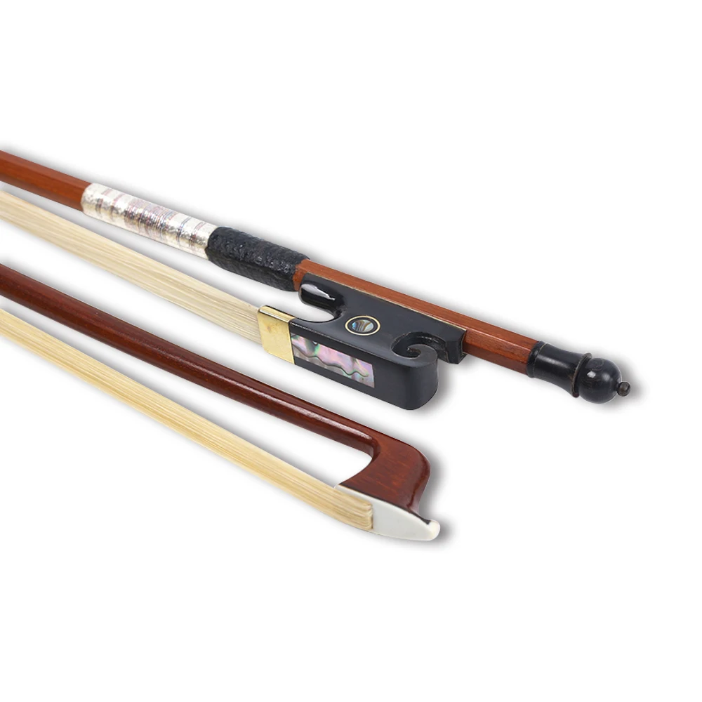 New 4/4 Full Size Violin Bow Brazilwood  Ebony Frog Bows Hair Snail Tail Black Straight Balance