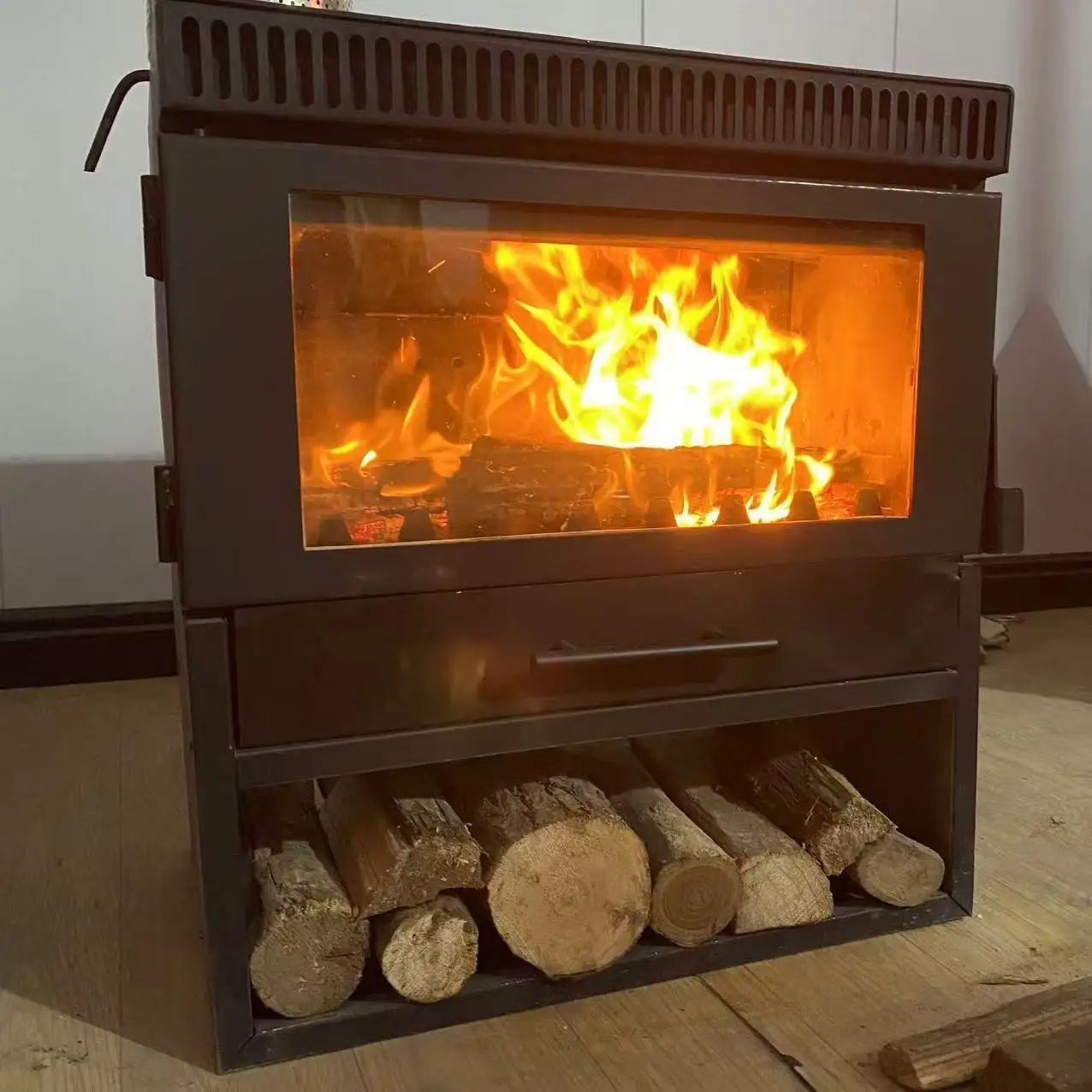 Fangran Real Fire Wood Burning Fireplace Stove, Black Metal Indoor Heater With Cooking Top For Home Living Room Farmhouse