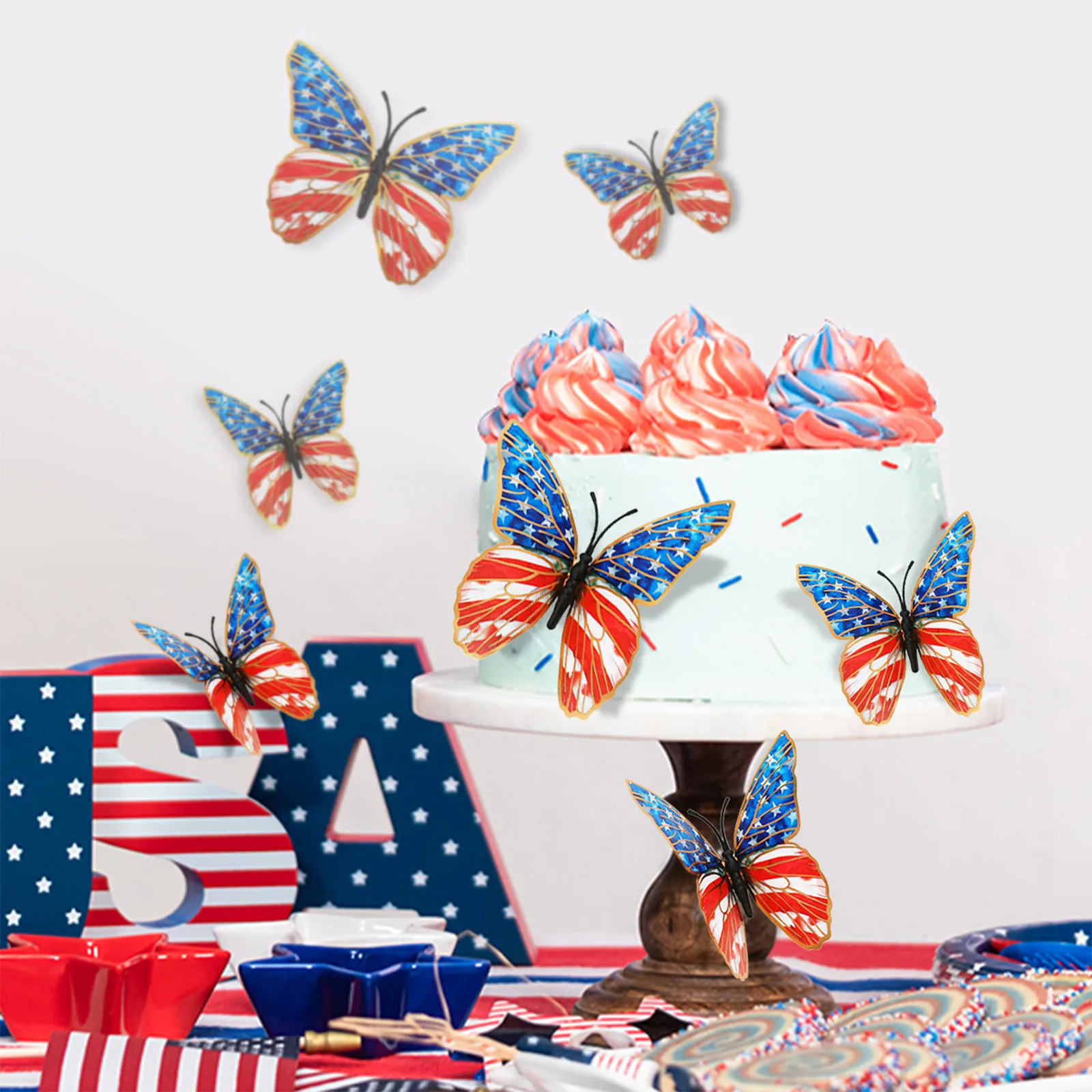 3d Butterfly Wall Stickers American Flag Pattern Decals Independence Day Decor Baby Room Nursery Home Party Decorative Stickers view 2