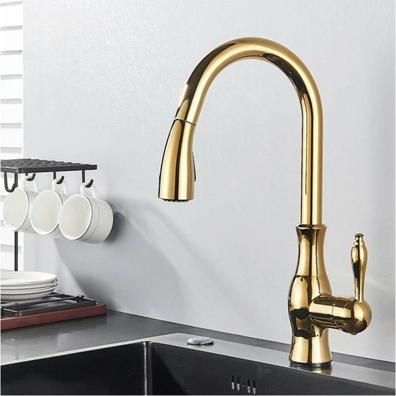 

Kitchen Faucets Gold Single Handle Pull OutBathroom Tap Single Hole Handle Swivel 360 Degree Water Mixer Tap Mixer Tap
