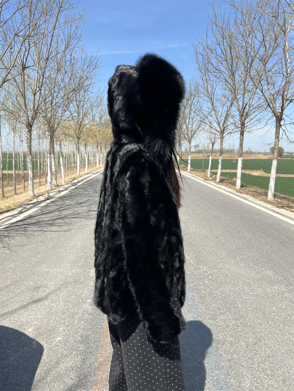 Long Mink Fur Jacket With Hood for Women, Plus Size, Long Sleeves, Natural Hooded mink Coat with Collar, Luxury Female