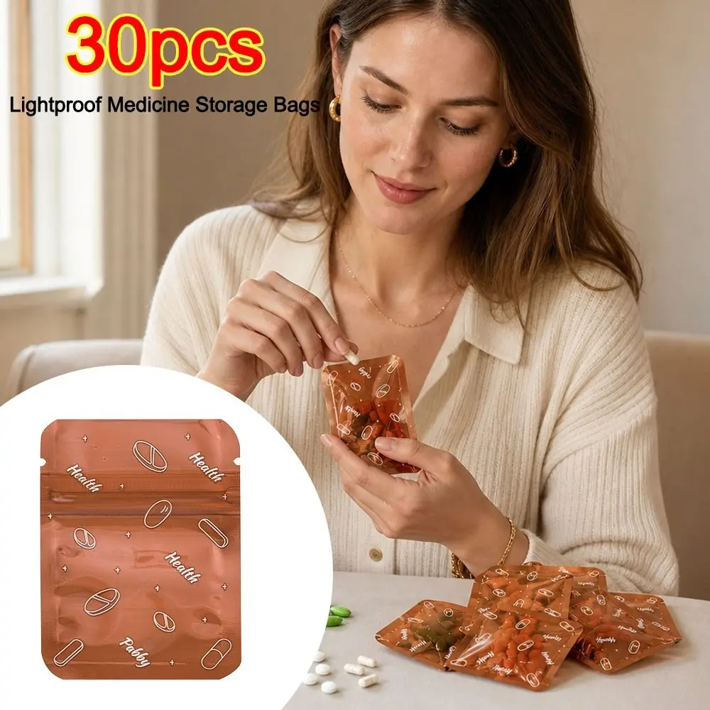 30Pcs Lightproof Medicine Storage Bags Sealed Moisture Proof Pill Organizer Pouch Portable Label Sticker Tablet Packet
