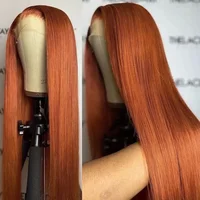 Pelucas delanteras de encaje 13*4 de pelo largo y liso de Color naranja jengibre, pelo rojo cobrizo, pelucas frontales de encaje sintético prearrancadas sin pegamento