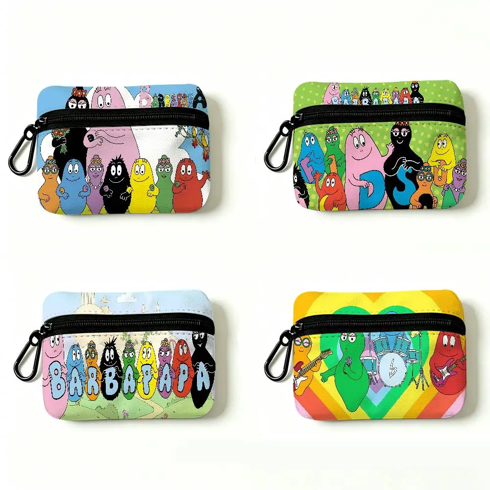 Cute Cartoon Les Barbapapa Family Oxford Cloth Zipper Coin Purse Portable Hanging Key Pouch Organizer For Travel Cosmetic Bag