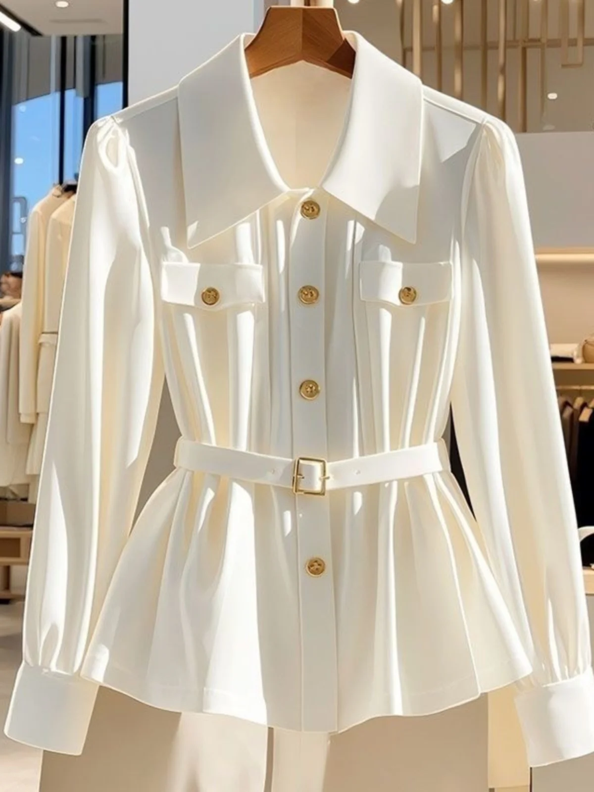 

White Long Sve irt Women's Sle Early Autumn 2025 New Unique Beautiful Waist-Cinching Profional Top Small Fraance ...