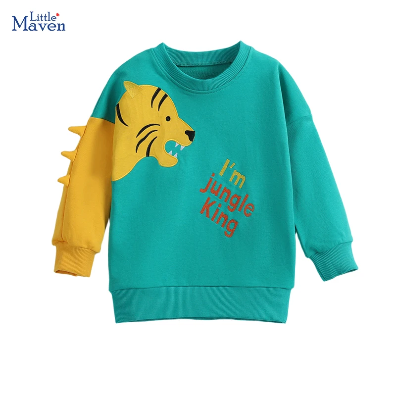 Little maven Baby Boys Kids Clothes 2026 Autumn Spring New Cartoon Tiger Infants Sweatshirts Hoodies Children's Clothing