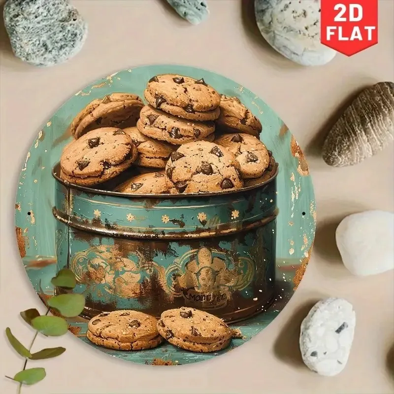 CIFBUY Vintage Retro Chocolate Chip Cookie Jar Sign Sapphire Gold 2D Flat Aluminum Wall Art Waterproof Durable Farmhouse Kitchen