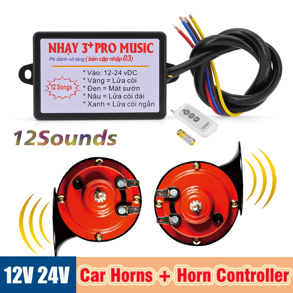 

12 Tones 3+ Pro Musical Horn Controller + Car Horns Air Snail Speaker Sound Control 300dB Train Truck Boat Loud Camper Universal