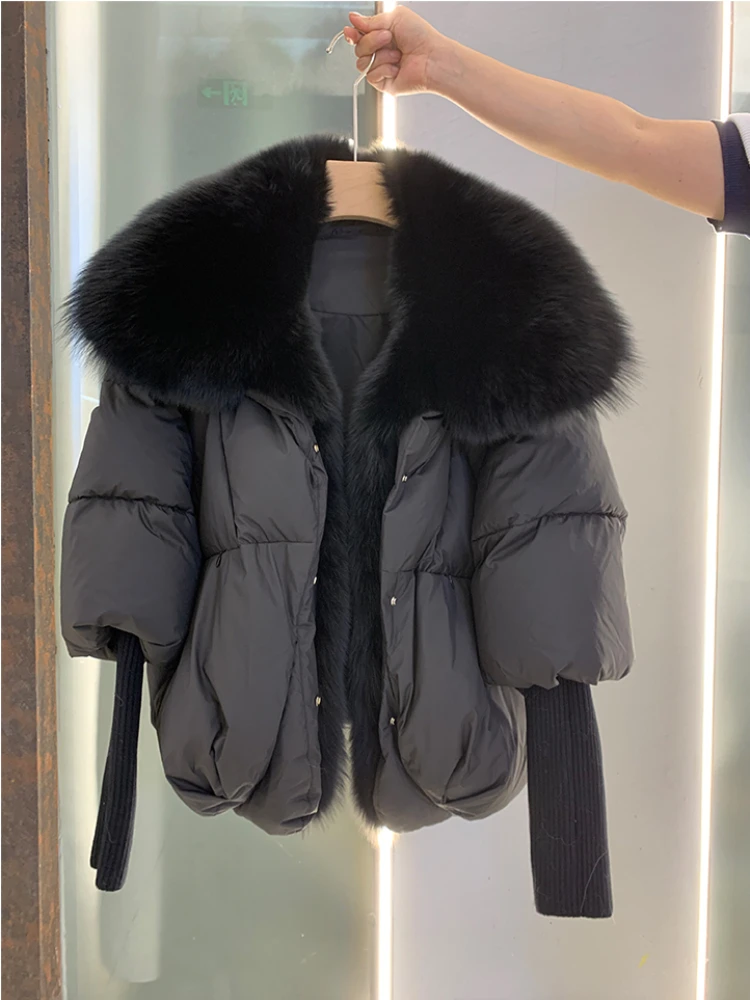 2026 Winter Real Fox Fur Collar White Duck Down Padded Down Jacket Regular Fashion Warm Big Fur Collar Women's Coat