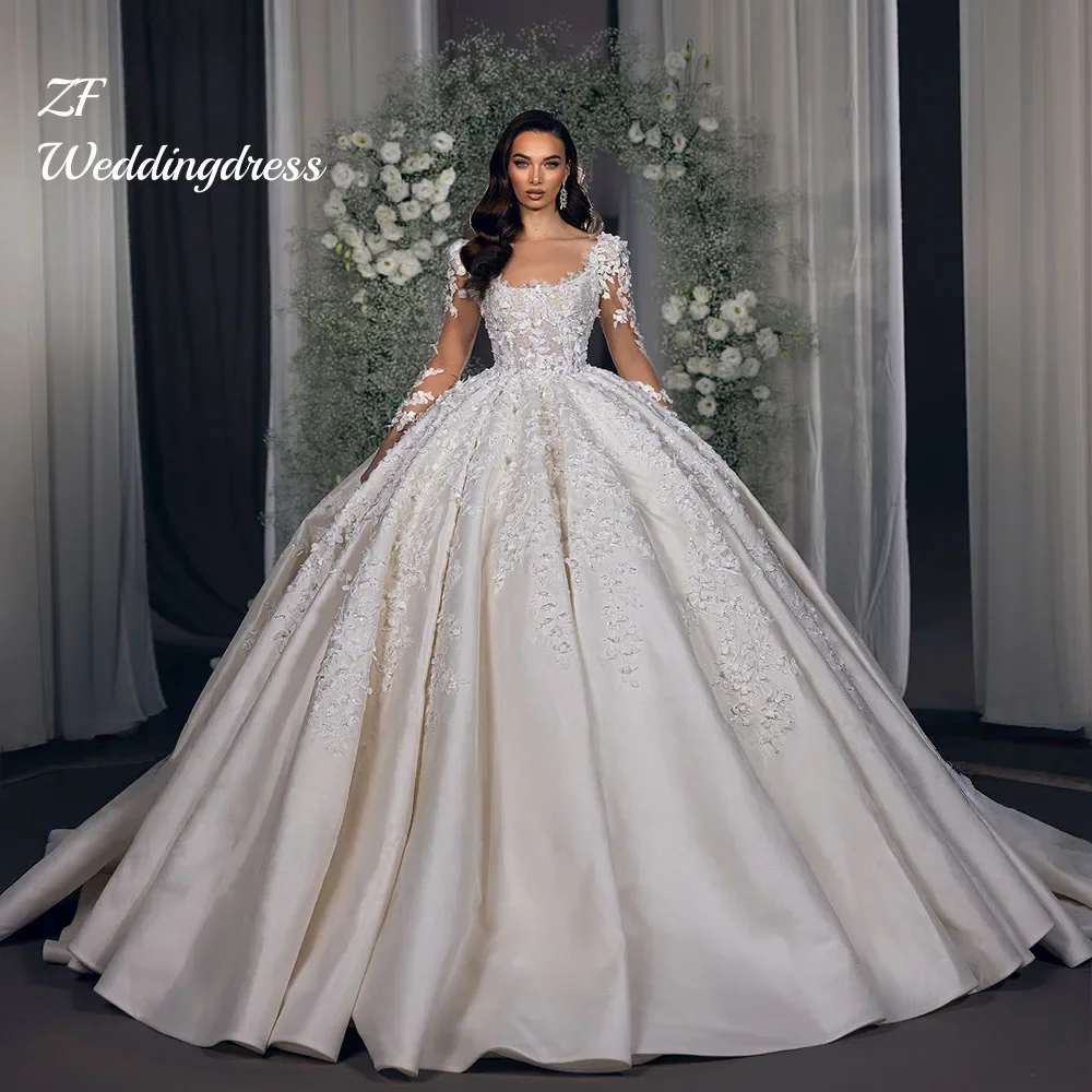 Angepasst Prinzessin Ballkleid Brautkleider Spitze Stickerei Für Frauen Matte Satin Robe De Mariee Vestido De Novia