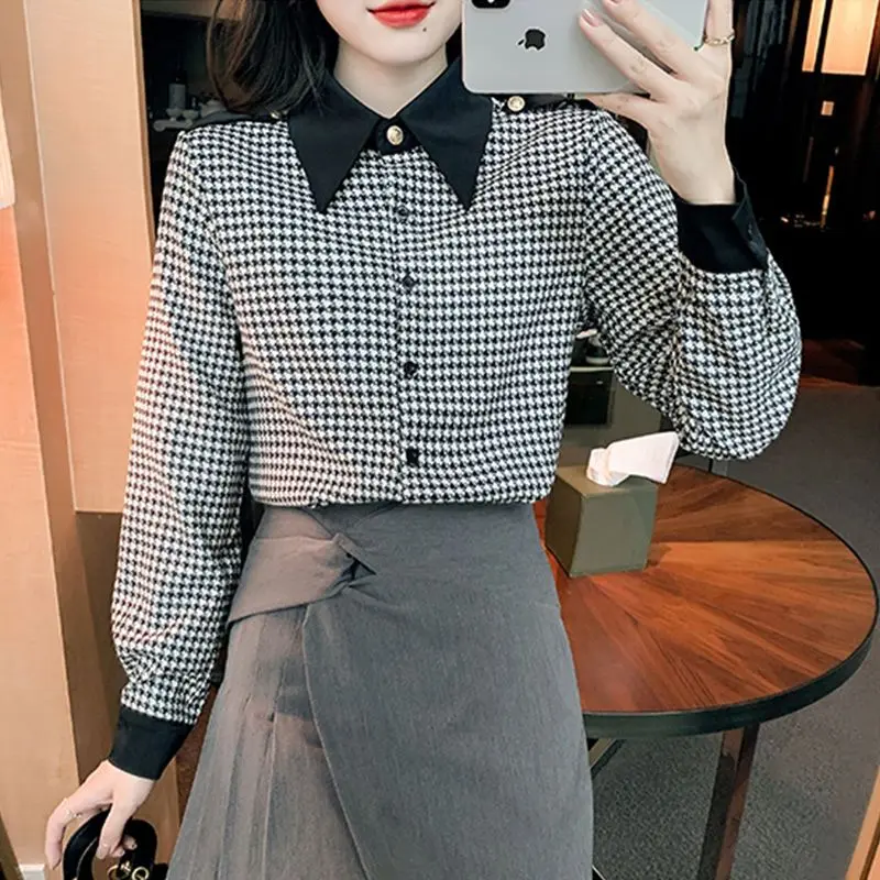 Spring Autumn New Fashion Turn-down Collar Long Sleeve Plaid Blouses Women\'s Clothing Loose Trend Simplicity All-match Shirts