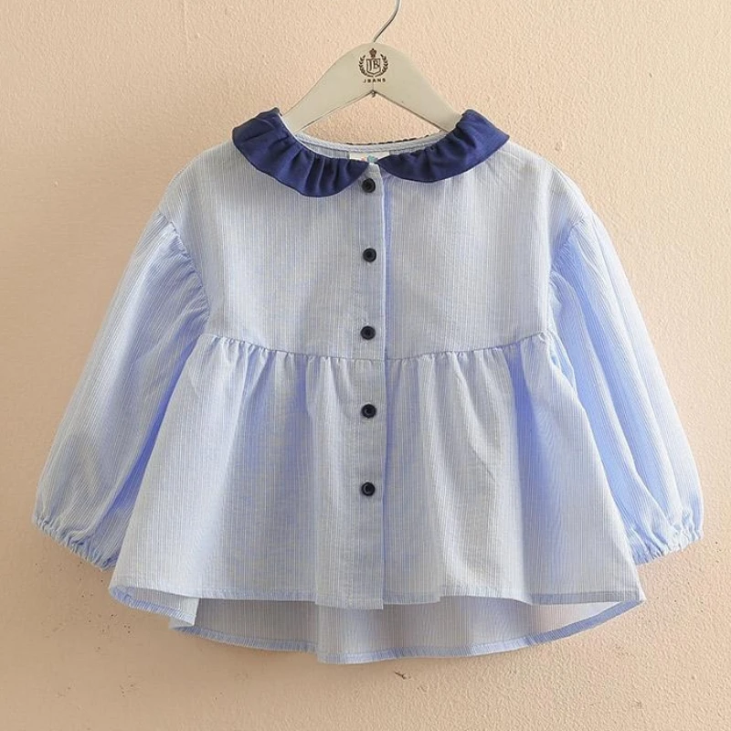 

Girls' Striped Doll Shirt, Autumn Outfit, Children's New Style Children's Baby Collar, Long Sleeved Shirt, Stylish