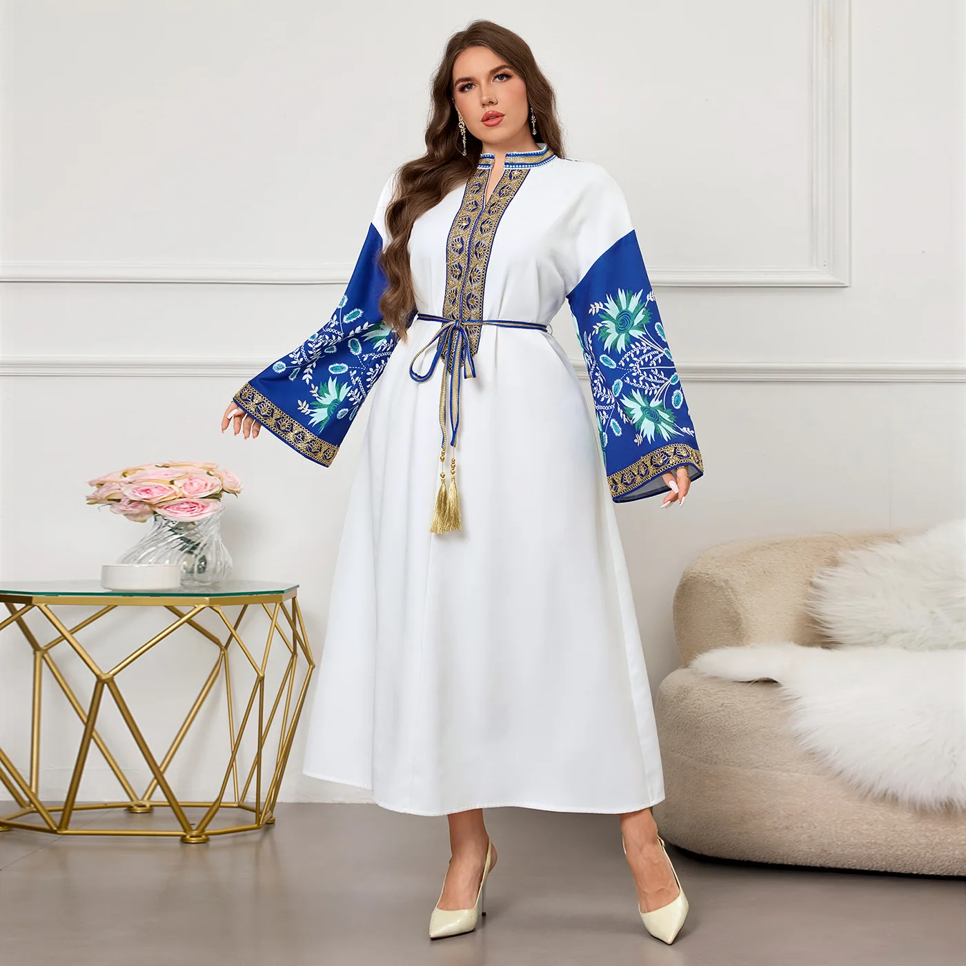Abaya Robe femmes robes de soirée musulmanes Ramadan marocain dubaï Abayas Jalabiya broderie à lacets robes arabe longue Robe caftan