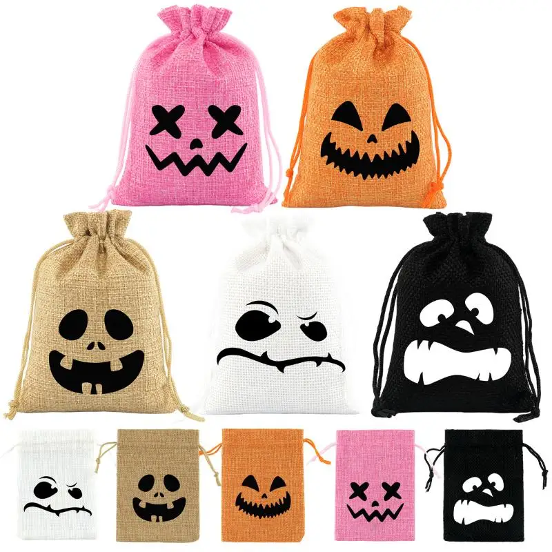 Halloween-Geschenktüten mit Kordelzug, Kürbis-Geister-Druck, 1/5 Stück, wiederverwendbare Süßigkeitentüten für Süßes oder Saures, Kinderparty-Geschenke – Detail 9