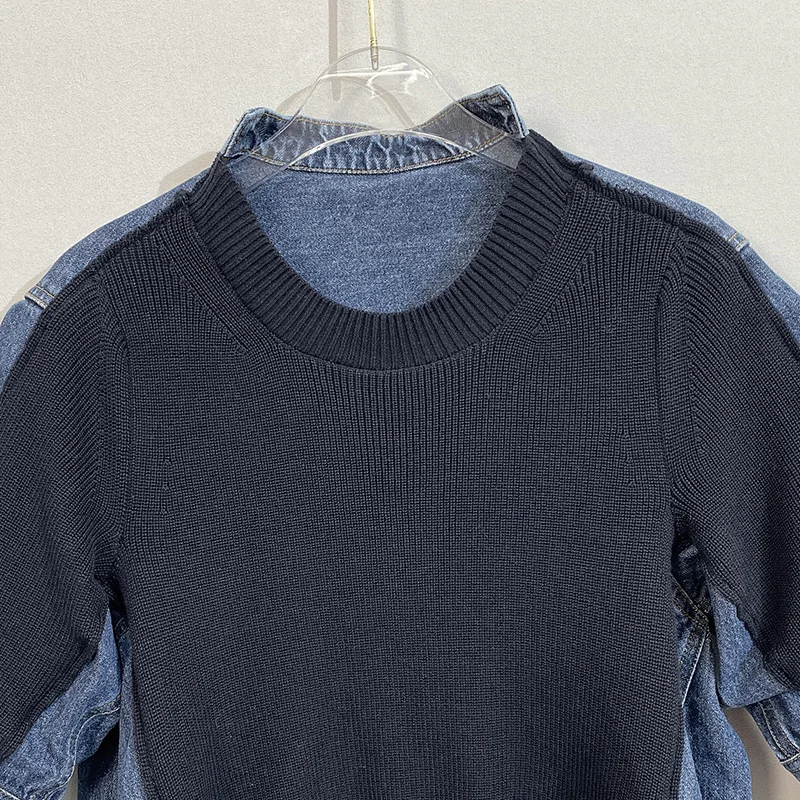 2024 primavera nuovo Pullover di jeans maglione tutto abbinato Top Fashion Denim cuciture maglione manica corta camicetta di jeans per le donne Top