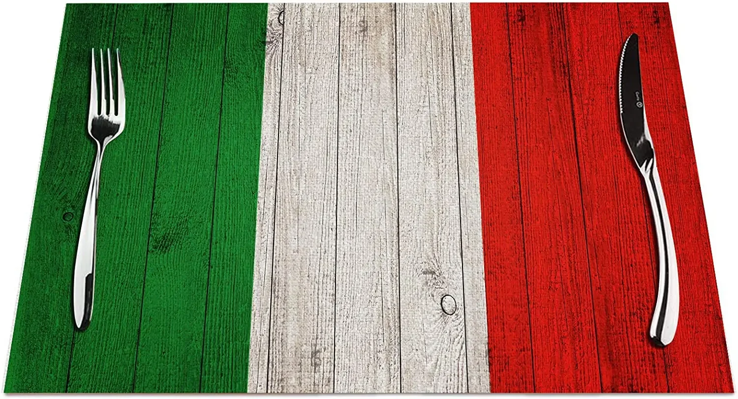 1PC 30x40CM Italian Flag Placemats, Italian Flag On Wood Boa
