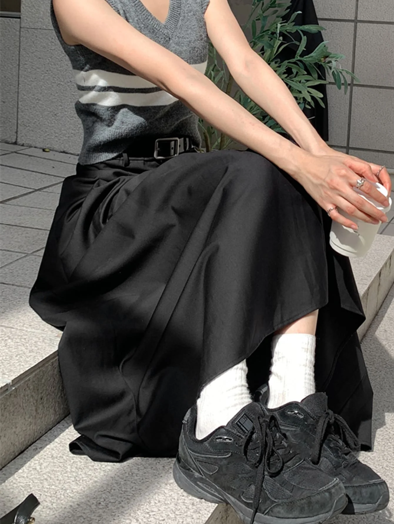 Korean Chic Summer Black Retro Style High-Waisted A-Line Skirt Pear-Shaped Figure Slimming Look Crotch-Covering Umbrella Skirt for Women