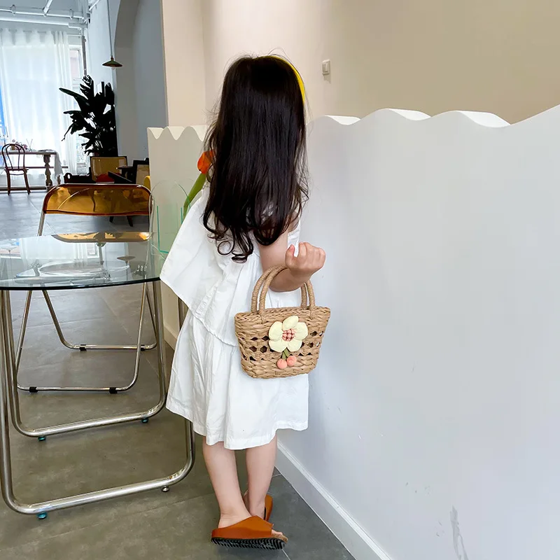 Children Portable Bag Girls Beach Bags Girl Flower Grass Woven Bag Mother Kids Bags for Girl Small Tote Bags for Women Сумка