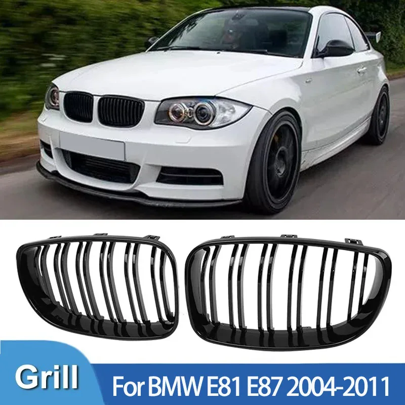 For BMW 1 Series E81 E87 2004-2011 Gloss Black Grills Cover Car Front  Bumper Kindly Facelift M Style Grille 128I 130I 135I