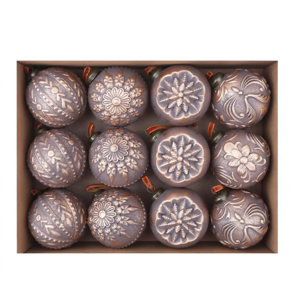 Decorative Christmas Tree Baubles Vintage Relief Hanging Spheres Holiday Party Gift For Home Indoor Ornament