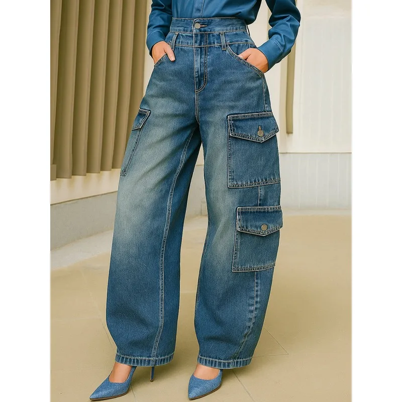 

Tinaa Boyfriend Style Women's Jeans 2025 Cotton Washed High Waist Pockets Split-Joint Curved-Seam Pants Female Bottom 192174