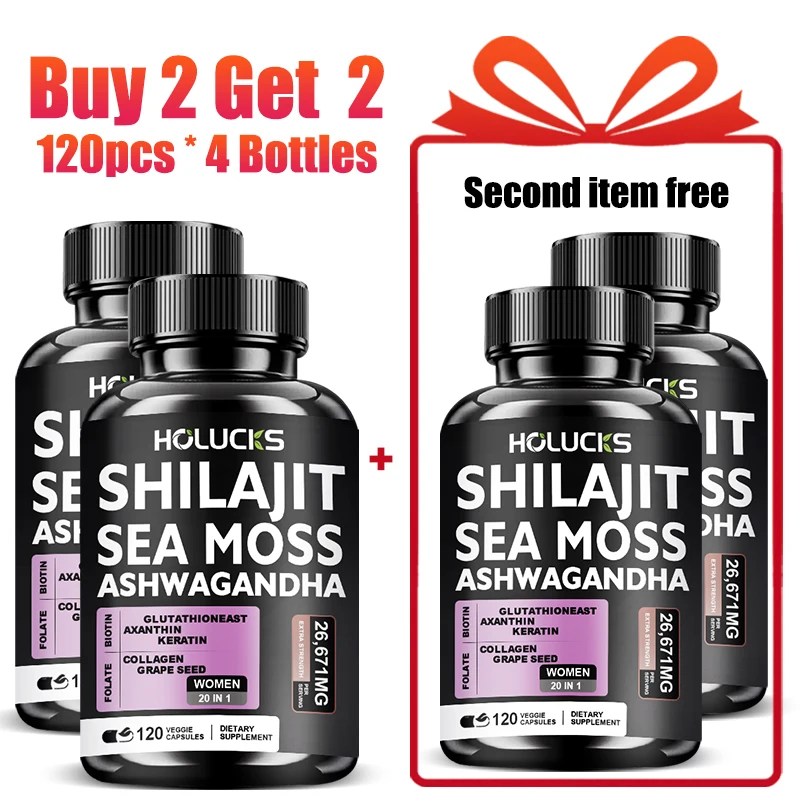 

HOLUCKS Shilajit Sea Moss Ashwagandha Supplement, with Collagen, Biotin, Glutathione, Support Hormone Balance & Energy for Women