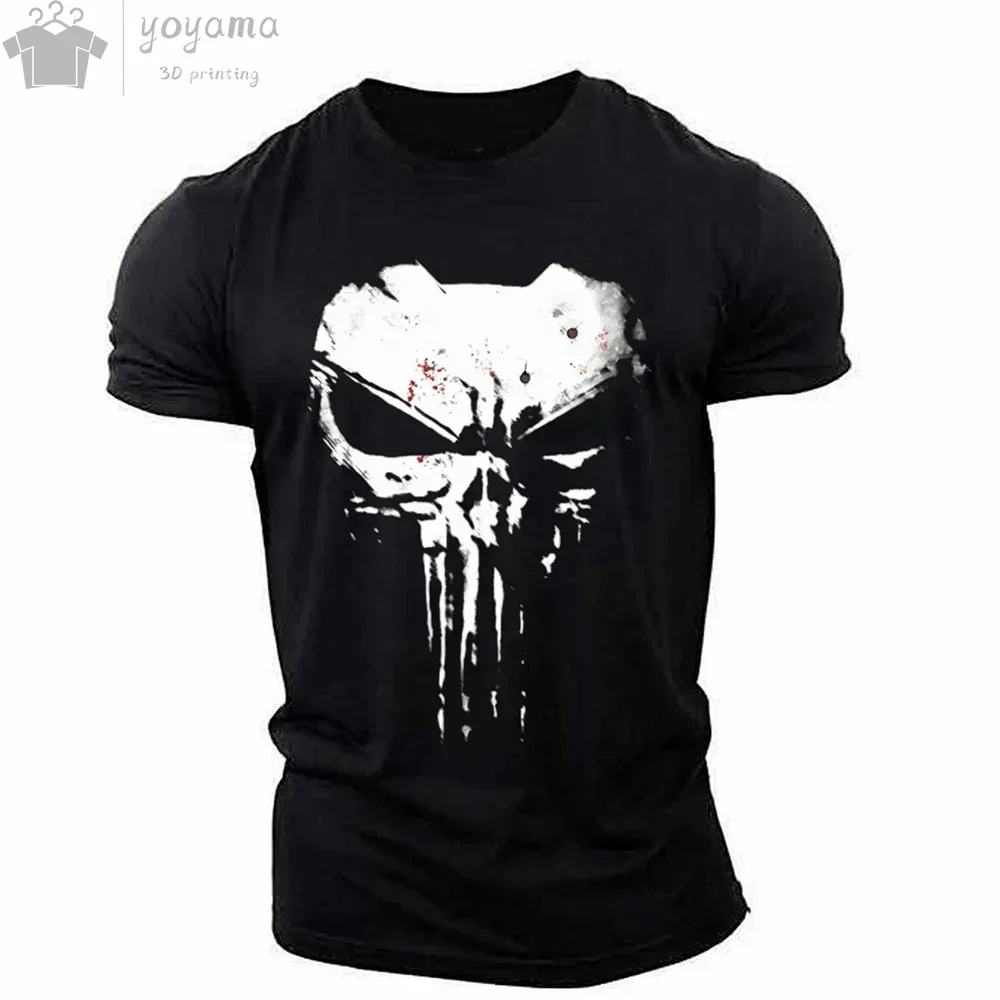 Herren-T-Shirt mit 3D-Druck, militärischer patriotischer Totenkopf, O-Ausschnitt-T-Shirt, übergroßes T-Shirt, kurzärmeliges T-Shirt, Sportbekleidungsoberteil für Herren – Detail 9