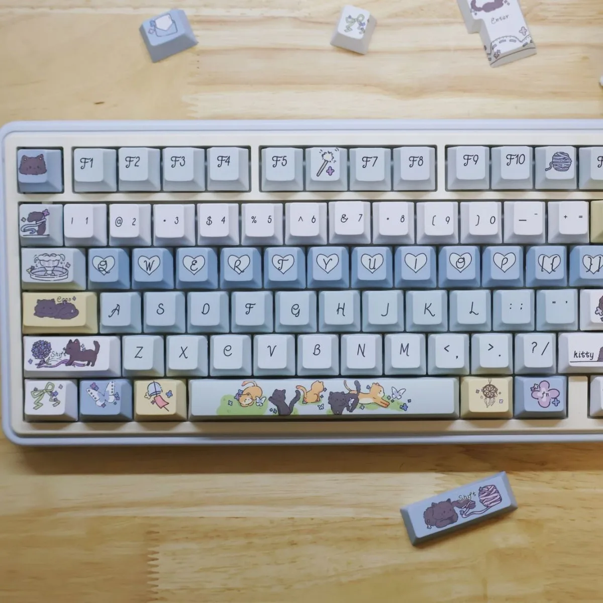 

Оригинальная механическая клавиатурная накладка PBT с пятисторонней сублимацией, дизайн «Кошачий сад», милая, оригинальная.